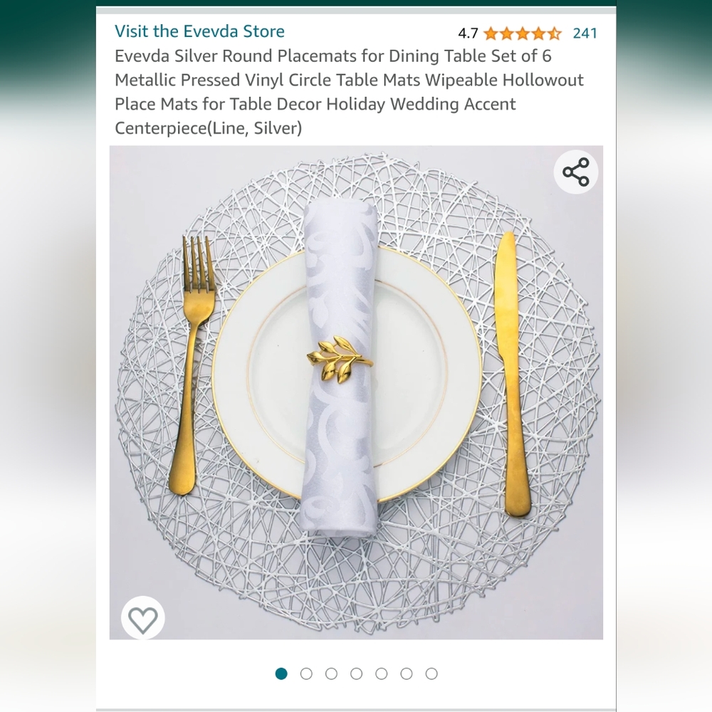 Silver placemats from Amazon